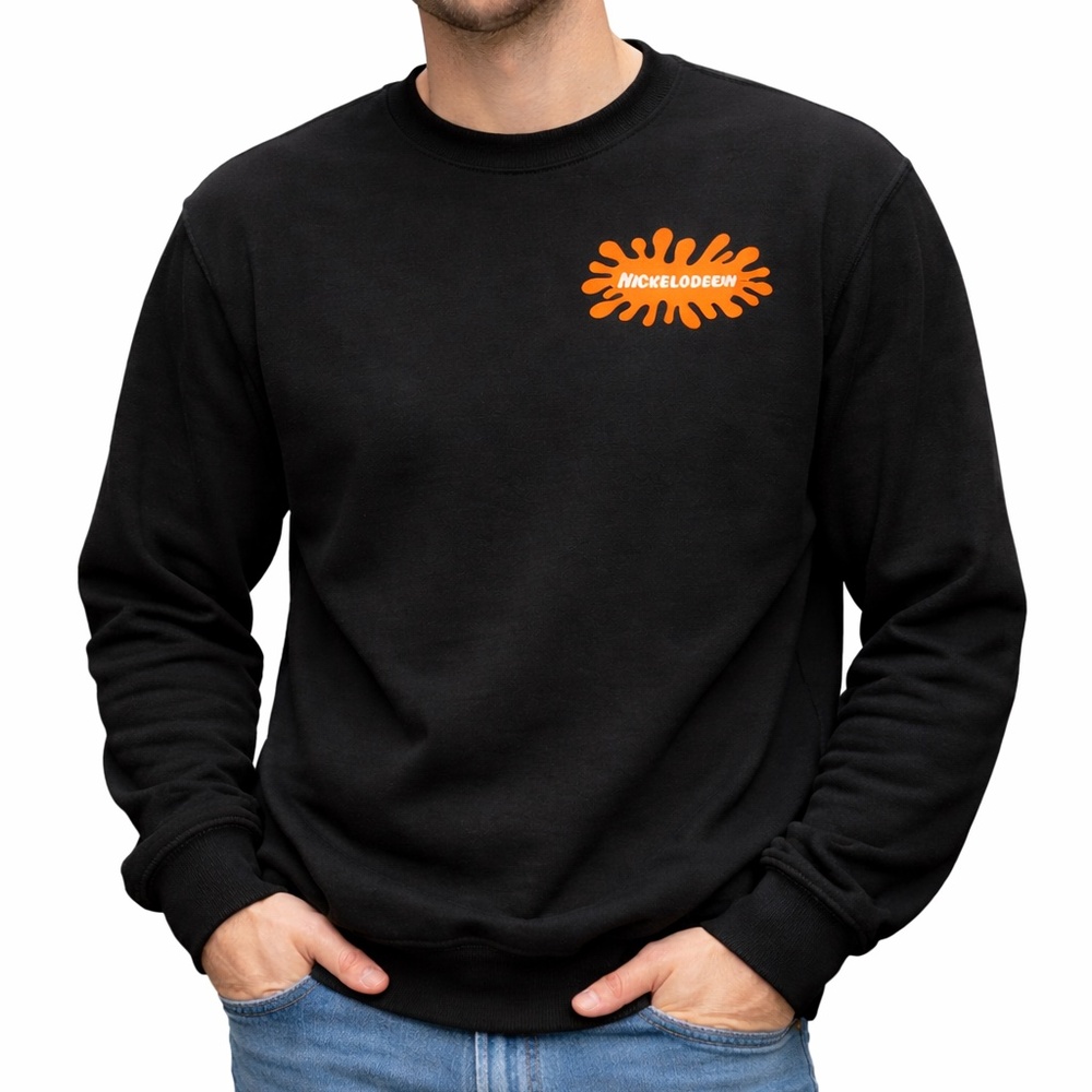 Mens Vintage 90's Nickelodeon Charcters Lightweight Fleece Lined Crew Sweatshirt